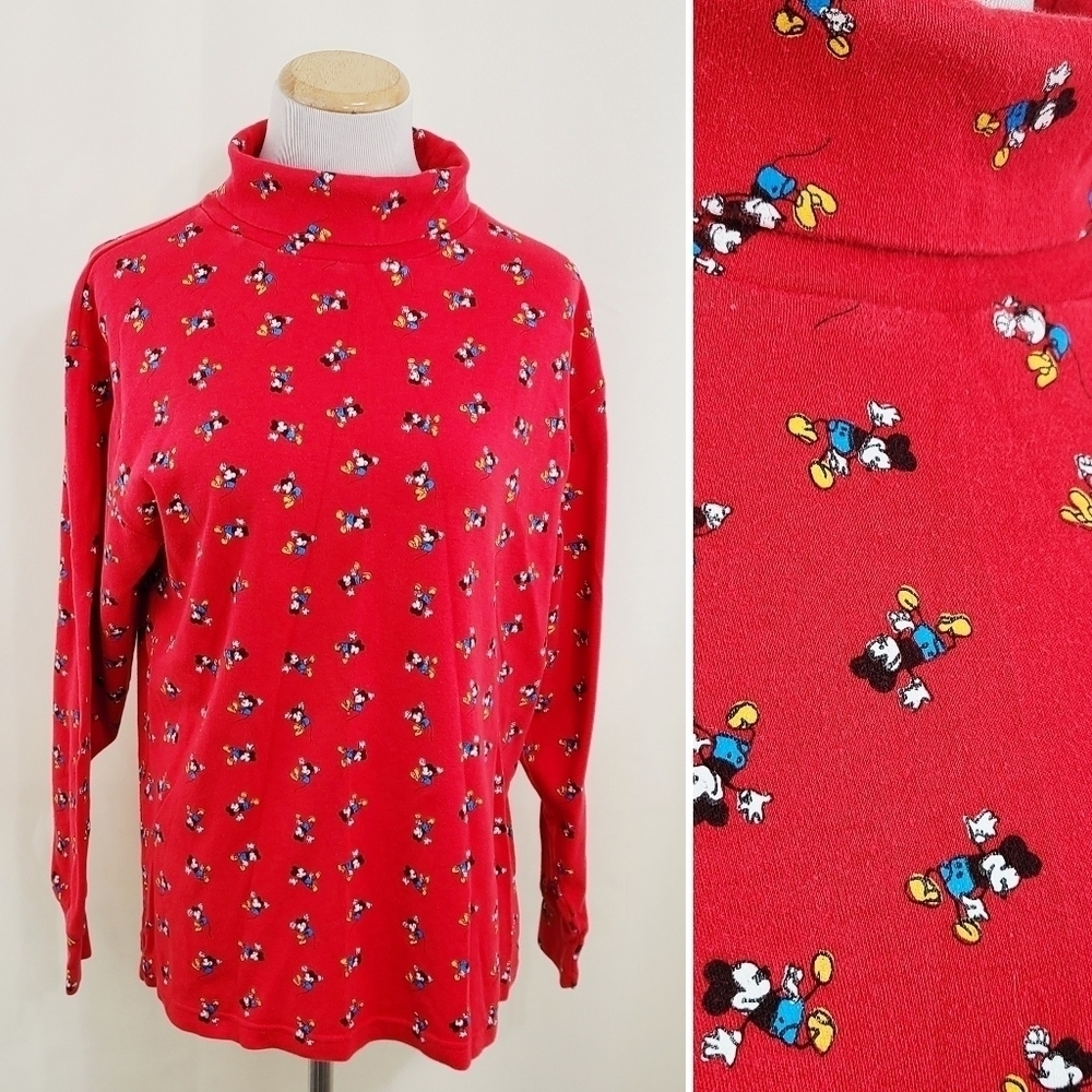 Vintage Mickey Mouse turtleneck long sleeve tee red size medium